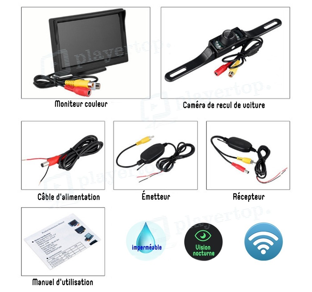 Camera de recul sans fil 7 pouce ision nocturne 2,4 GHz